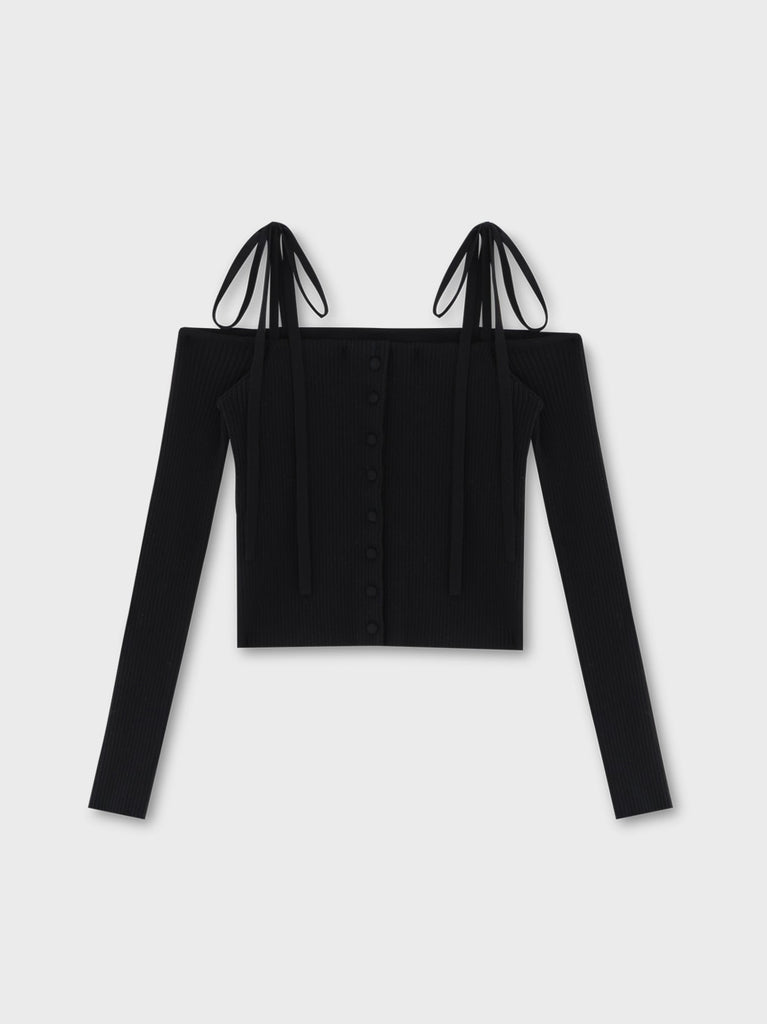 Off shoulder ribbon knit tops(eme10397)