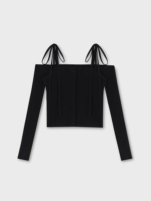 Off shoulder ribbon knit tops(eme10397)