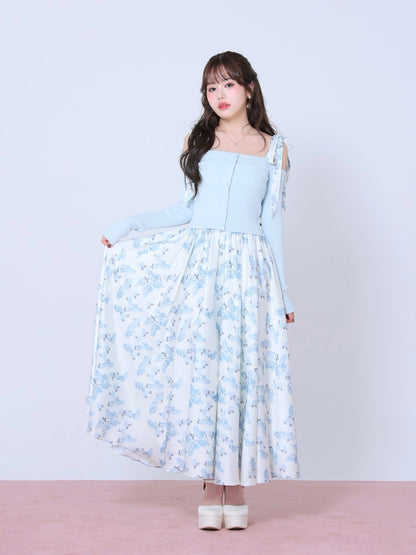Flower ribbon flare long onepiece(eme10396)