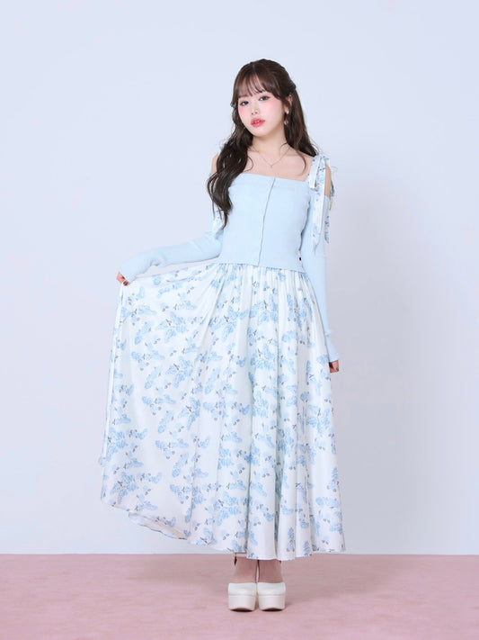 Flower ribbon flare long onepiece(eme10396)