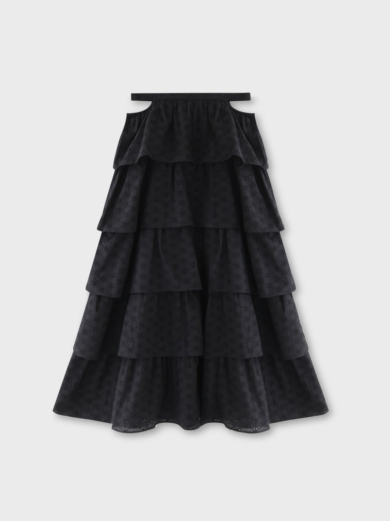 Cotton lace tiered long skirt(eme10477)