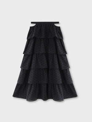 Cotton lace tiered long skirt(eme10477)