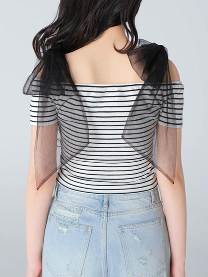 Decollete cut tulle ribbon tops(eme10398)