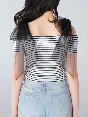 Decollete cut tulle ribbon tops(eme10398)