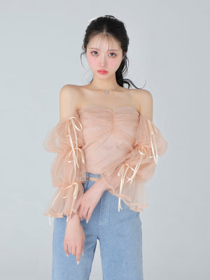 Candy sleeve tulle tops (eme10343)