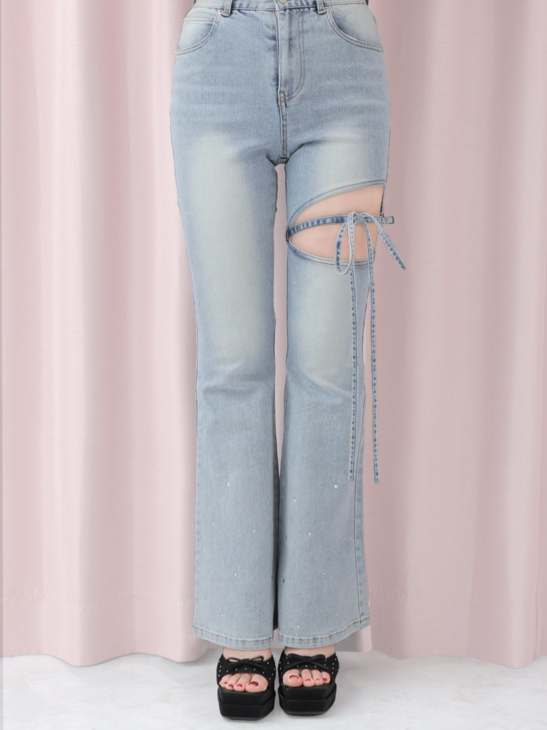 Ribbon bleach flare denim(eme10711)