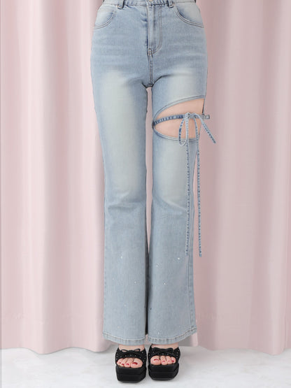Ribbon bleach flare denim(eme10711)