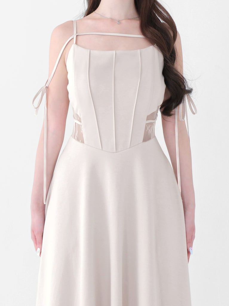 Side lace smooth ribbon onepiece(eme10394)