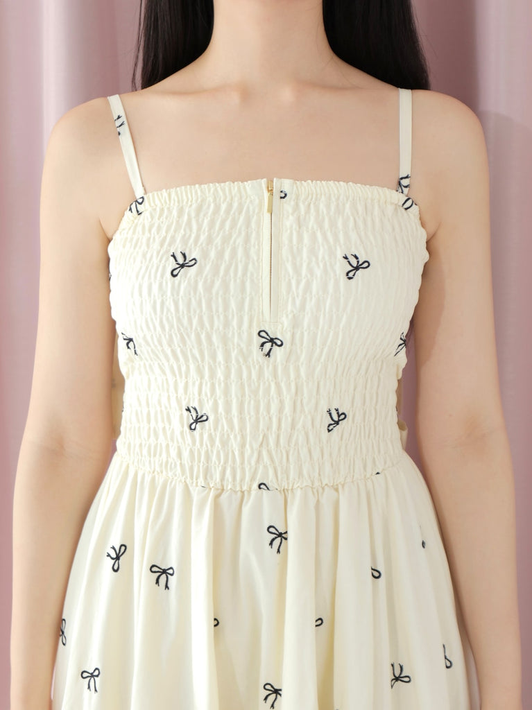 Ribbon embroidery shirring one piece(eme10391)