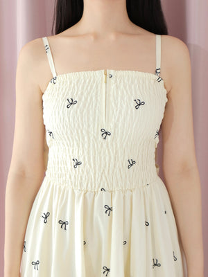 Ribbon embroidery shirring one piece(eme10391)