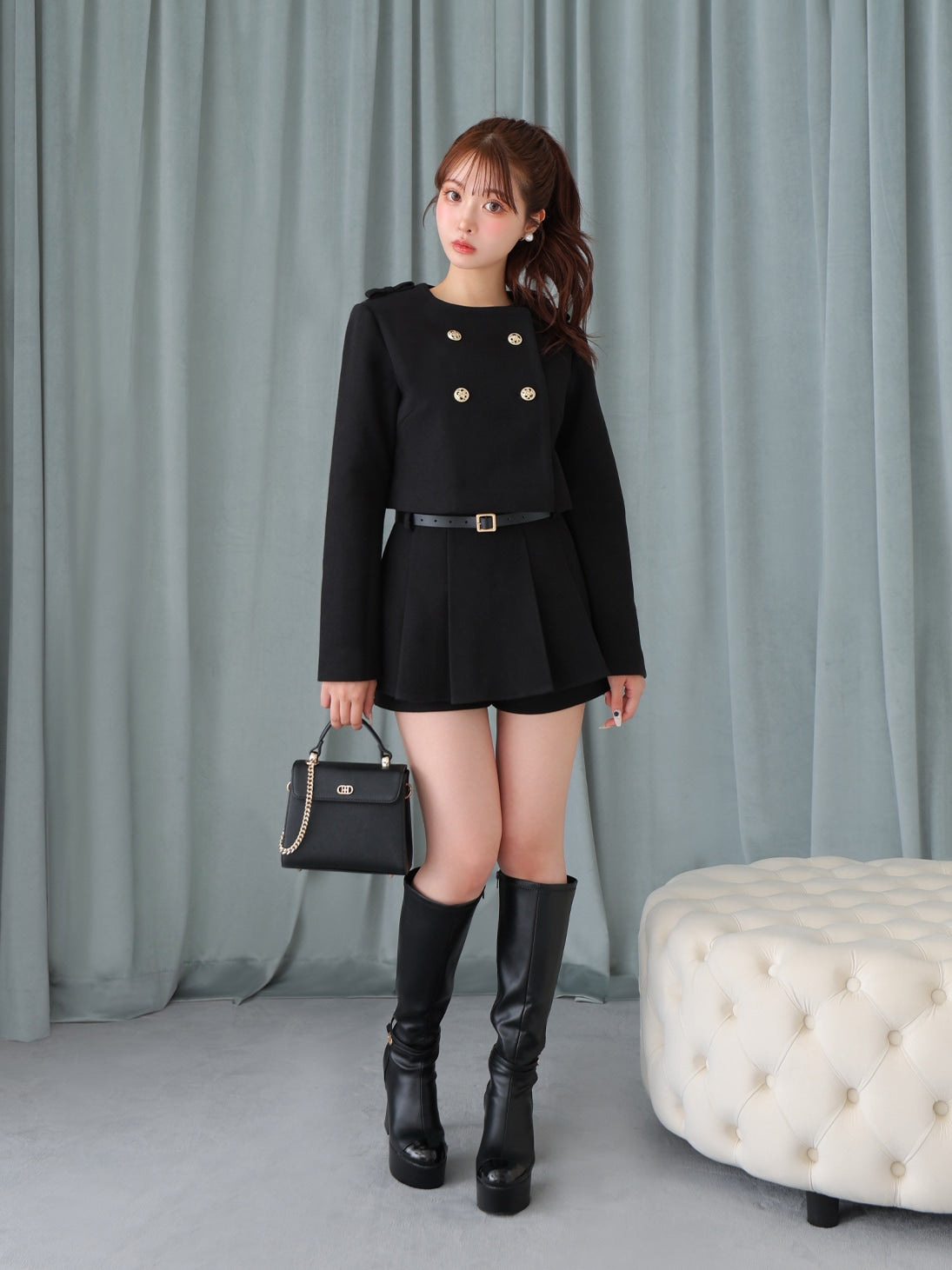 Melton belt mini skirt(eme10499)