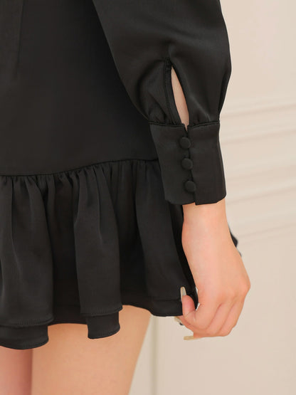 Gather ribbon blouse onepiece(eme10735)