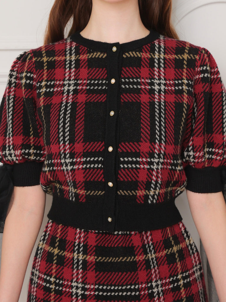 Royal tartan puff tops(eme10777)