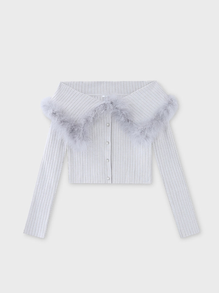 Off shoulder feather knit(eme10787)