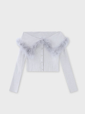 Off shoulder feather knit(eme10787)