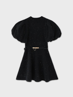 Sequin puff knit belt onepiece(eme10552)