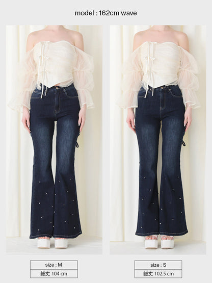 Back ribbon slim flare denim (eme10573)