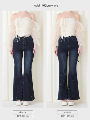 Back ribbon slim flare denim (eme10573)