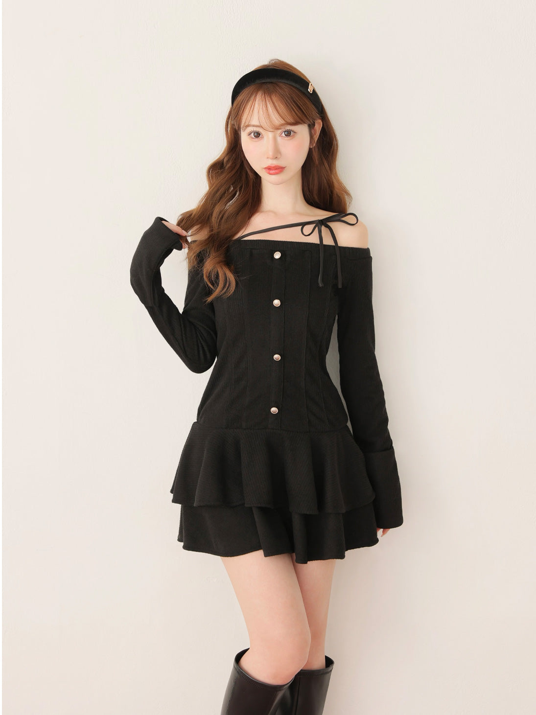 【m.me.eme】Taffeta ribbon mini onepiece ワンピース Mmeeme Taffeta ribbon mini onepiece ワンピース Mmeeme