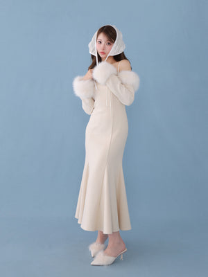 Fur sleeve ribbon ｍermaid onepiece(eme10764)