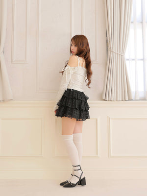 Check embroidery tiered mini skirt(eme10774)