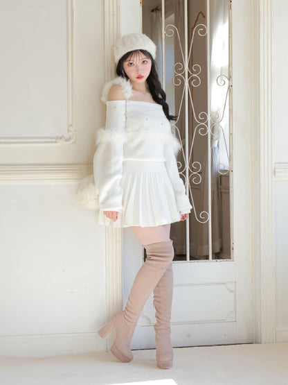 【SALE】Pearl heel knee high boots (eme10280)