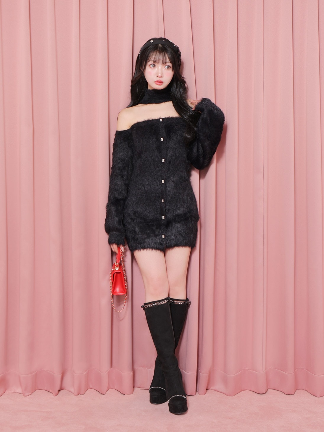 【SALE】Cut design chain long boots (eme10328)