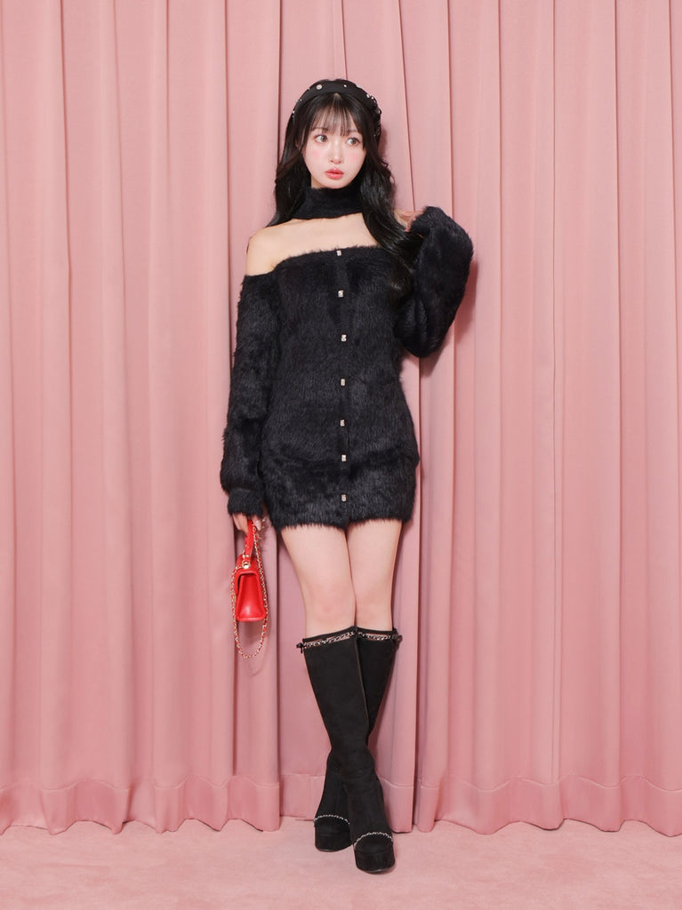 【SALE】Cut design chain long boots (eme10328)