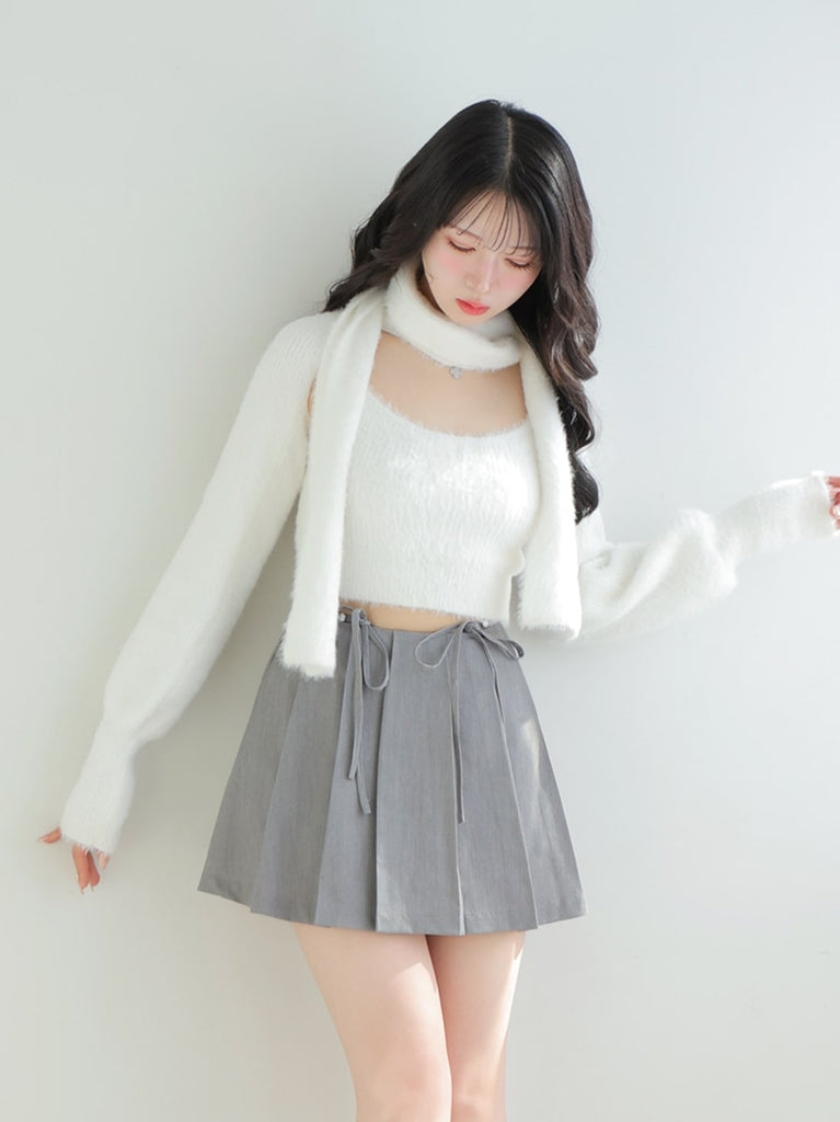 【SALE】Waist bijou pleated skirt (eme10432)