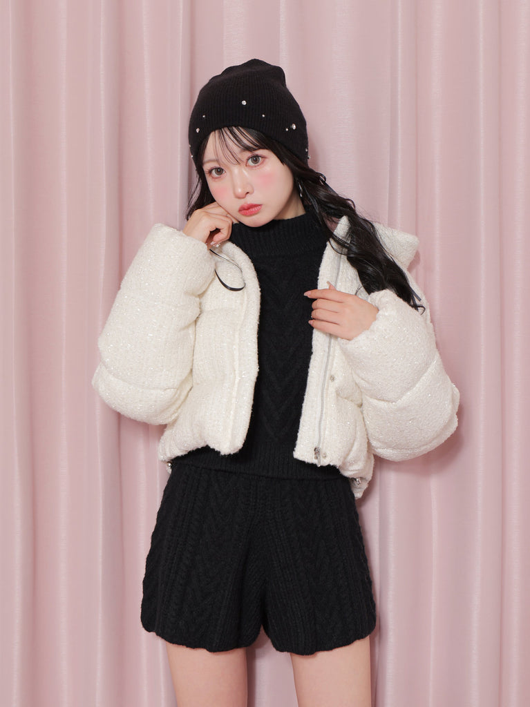 Ribbon tweed short down jacket (eme10458)