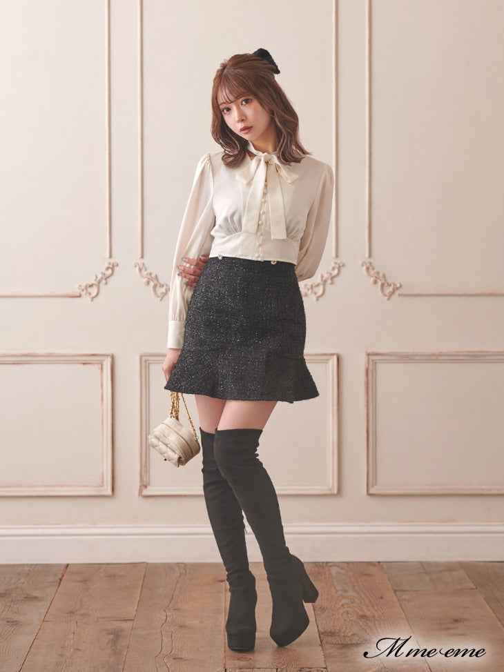 【SALE】High waist lame tweed skirt (eme10283)