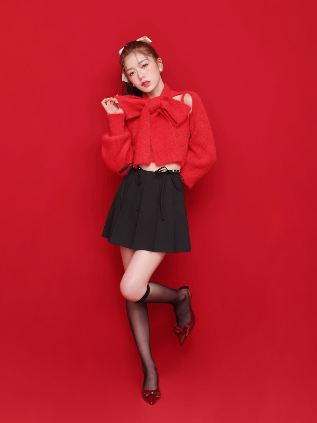 【SALE】Waist bijou pleated skirt (eme10432)