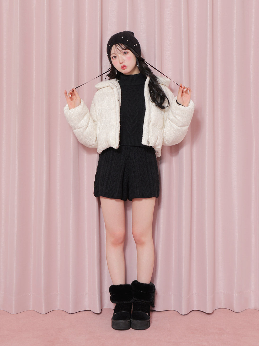 Ribbon tweed short down jacket (eme10458)