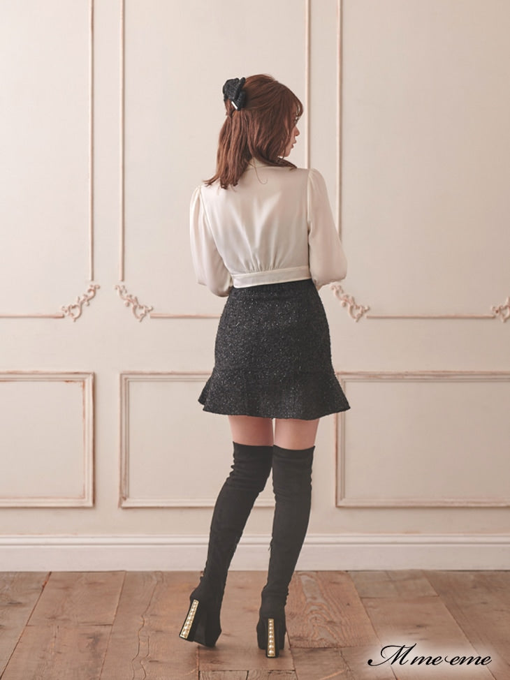 【SALE】High waist lame tweed skirt (eme10283)