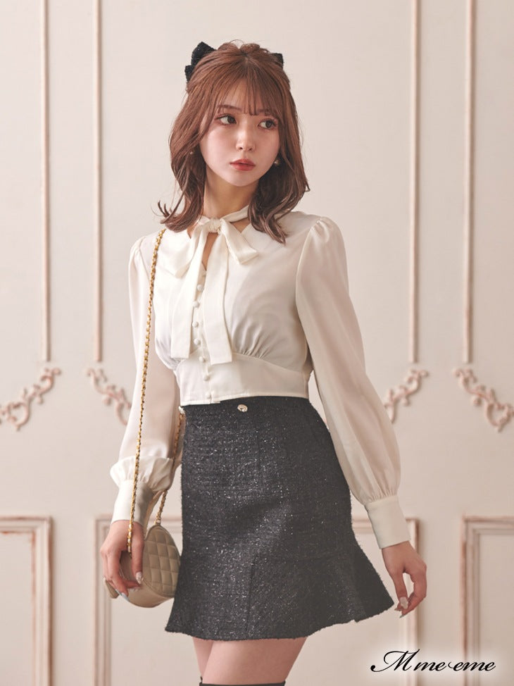 【SALE】High waist lame tweed skirt (eme10283)