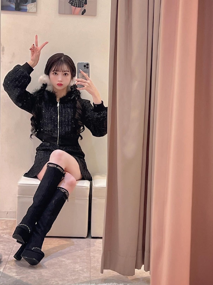 【SALE】Cut design chain long boots (eme10328)