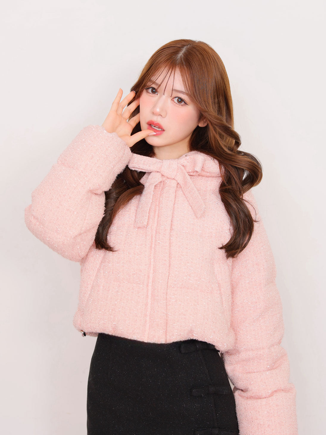 Ribbon tweed short down jacket (eme10458)