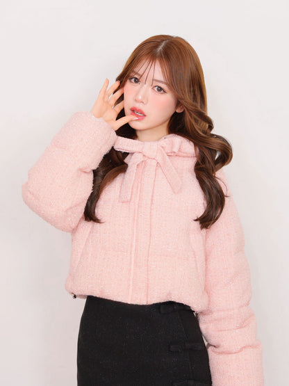 Ribbon tweed short down jacket (eme10458)