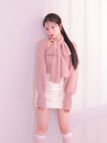 Scarf like shaggy knit tops (eme10372)