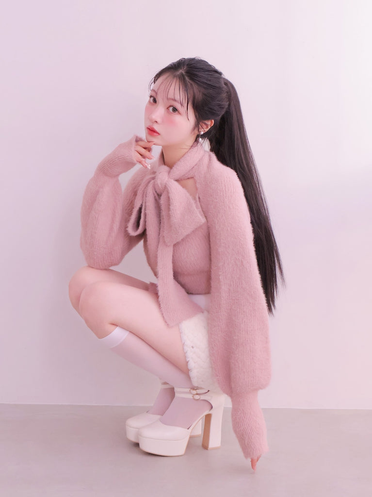 Scarf like shaggy knit tops (eme10372)