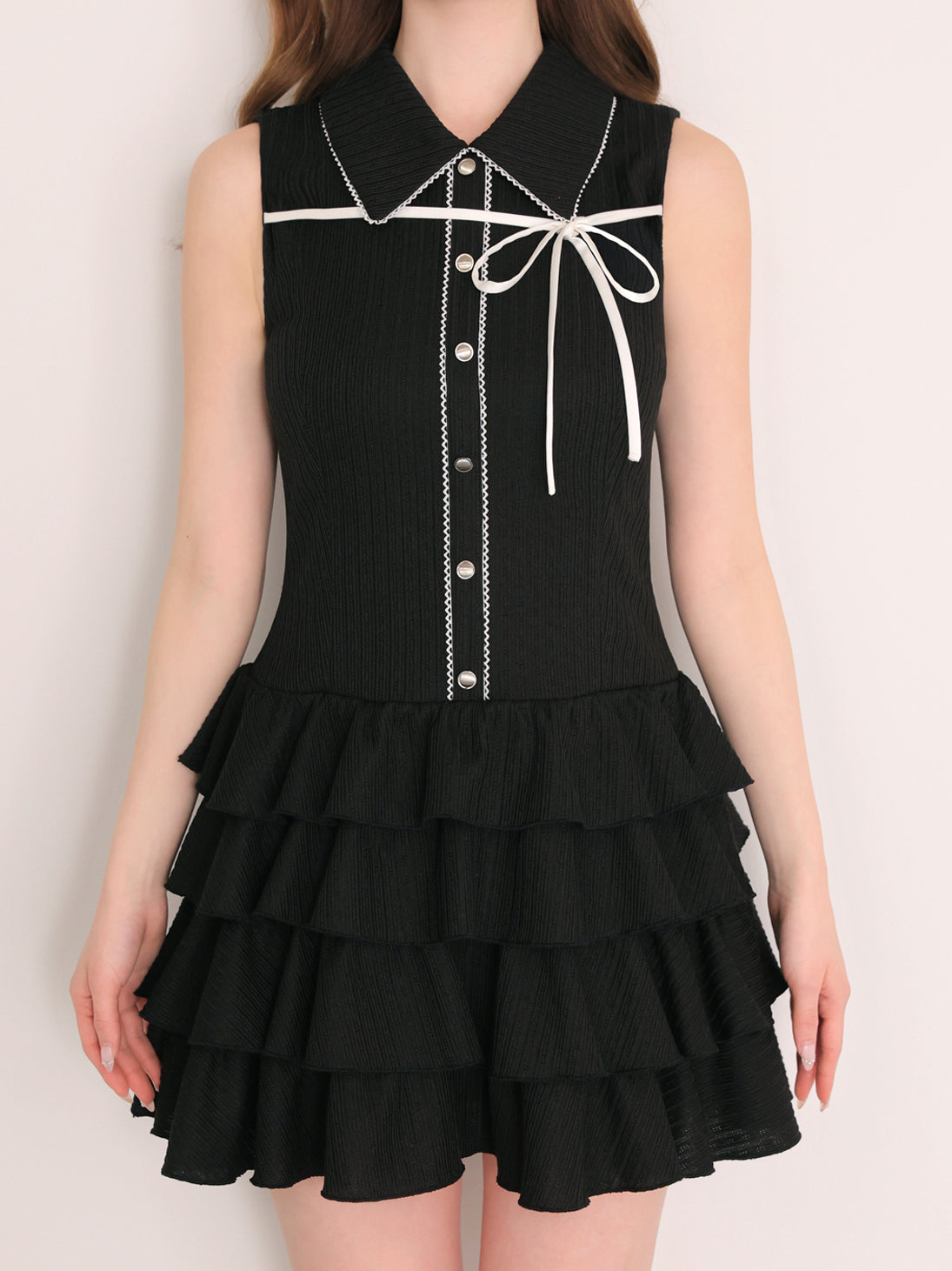 Ribbon collar tiered mini onepiece(eme11044)