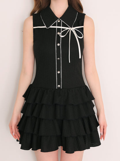 Ribbon collar tiered mini onepiece(eme11044)
