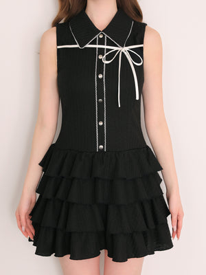 Ribbon collar tiered mini onepiece(eme11044)