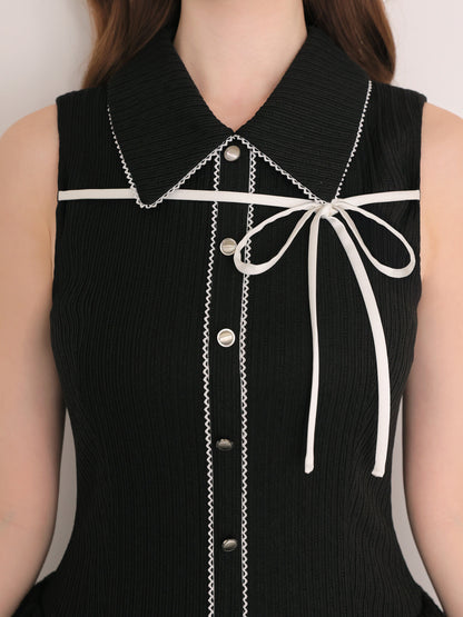 Ribbon collar tiered mini onepiece(eme11044)