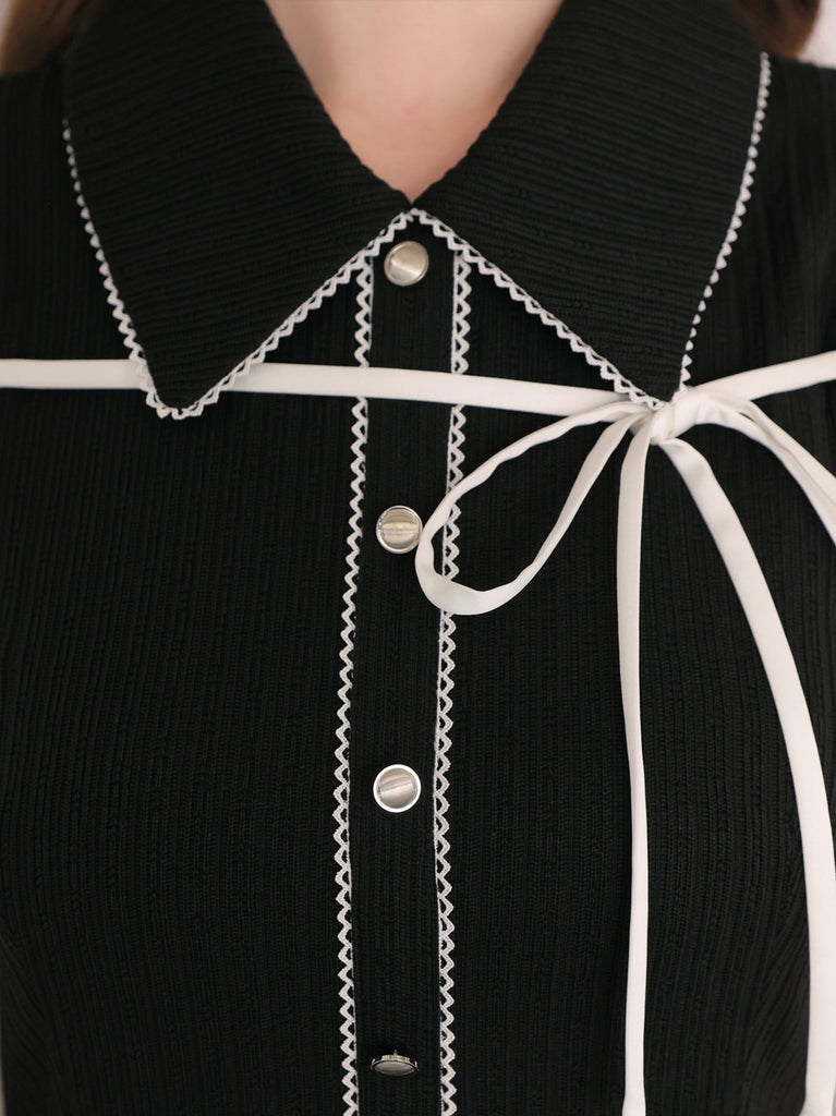 Ribbon collar tiered mini onepiece(eme11044)