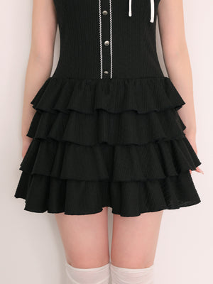 Ribbon collar tiered mini onepiece(eme11044)