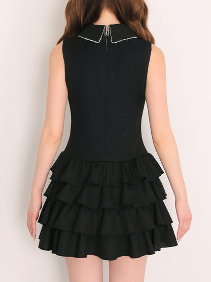 Ribbon collar tiered mini onepiece(eme11044)