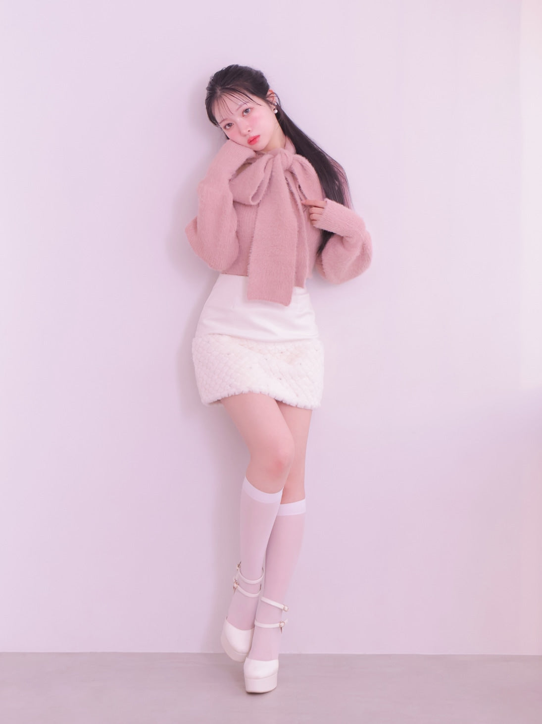 Scarf like shaggy knit tops (eme10372)