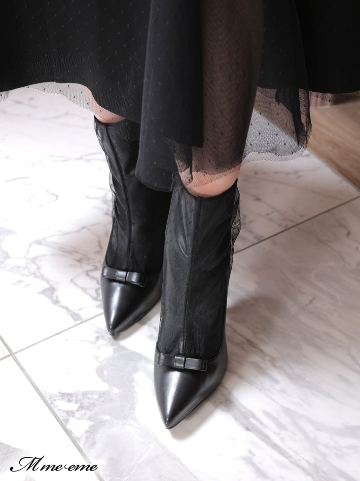 【SALE】Dot tulle short boots (eme10281)