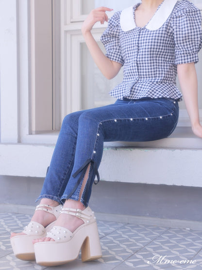 【SALE】Ribbon skinny denim (eme10128)